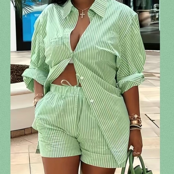 NEW 2pc Outfit Shirt & Shorts with Green Stripes Size 5X - Picture 2 of 7